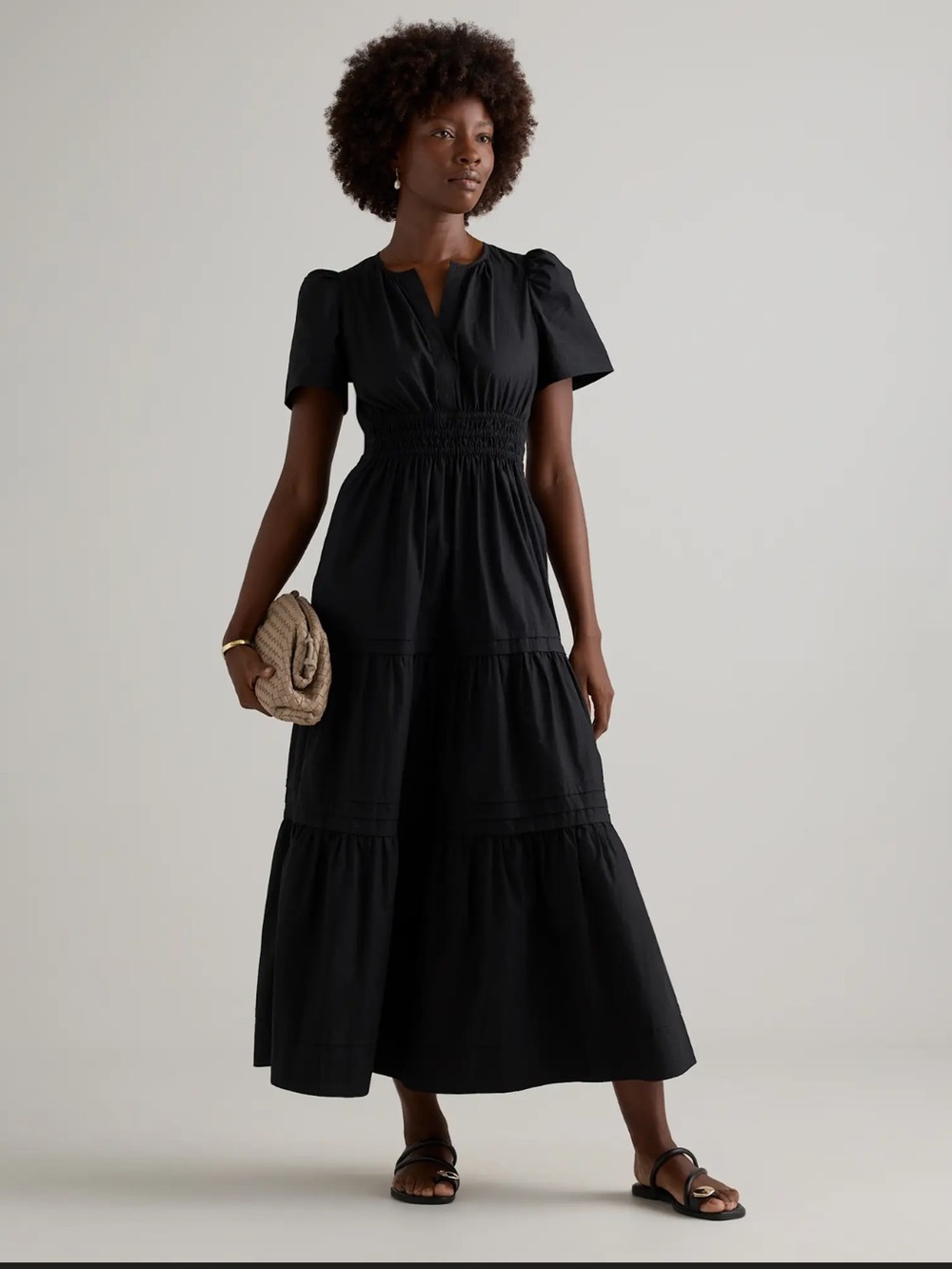 Quince 100% Organic Cotton Poplin Tiered Maxi Dress in Black size Small. NWT